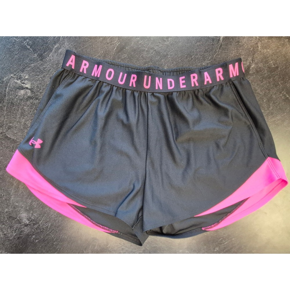 Under Armour Play Up 3.0 Womens Large Running Shorts Black Pink HeatGear Lined